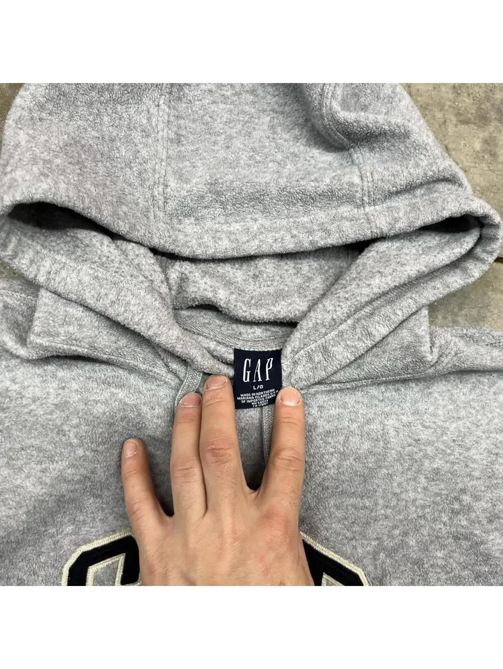 vintage gap grey fleece spell out heavyweight hoodie size xl